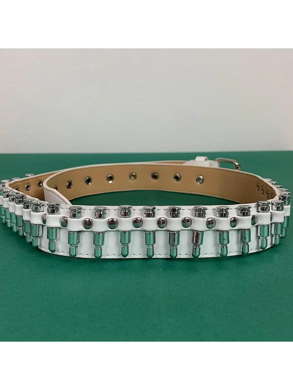 Y2k Cyber White Bullet Belt studded vintage style. Cool grunge/punk look